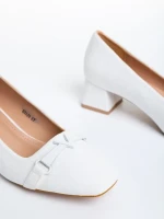 Pantofi dama albi cu toc din material textil Norina