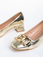 Pantofi dama aurii cu toc din piele ecologica lacuita Kerensa