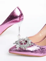 Pantofi dama roz cu toc din piele ecologica Nerina