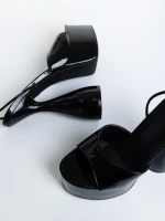 Sandale dama negre din piele ecologica lacuita Narine