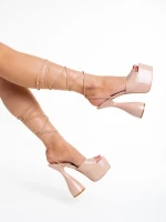 Sandale dama bej inchis din piele ecologica lacuita Narine