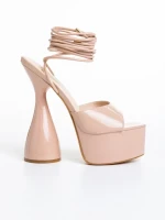 Sandale dama bej inchis din piele ecologica lacuita Narine