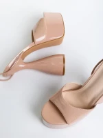 Sandale dama bej inchis din piele ecologica lacuita Narine