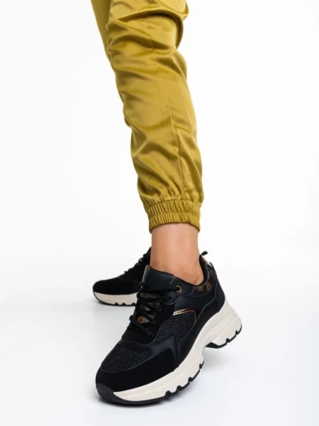 Pantofi sport dama negri din piele ecologica si material textil Carlisa