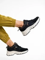 Pantofi sport dama negri din piele ecologica si material textil Carlisa