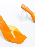 Papuci dama portocalii din piele ecologica Stefana