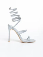 Sandale dama argintii din material textil Perlita
