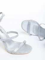 Sandale dama argintii din material textil Perlita