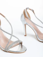 Sandale dama argintii din piele ecologica Rosina