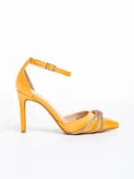 Pantofi dama portocalii cu toc din material textil Elesa