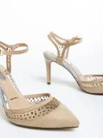 Sandale dama bej din material textil Saanvi