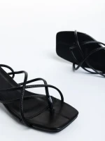 Sandale dama negre din piele ecologica Kamari