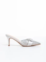 Papuci dama argintii din piele ecologica si material sintetic Rosalee