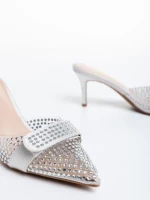 Papuci dama argintii din piele ecologica si material sintetic Rosalee