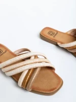 Papuci dama albi din material textil Nyomi