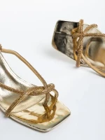 Sandale dama aurii din piele ecologica lacuita Dulcie