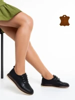 Pantofi casual dama negri cu maro din piele naturala Trini