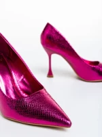 Pantofi dama fucsia cu toc din piele ecologica lacuita Emalyn