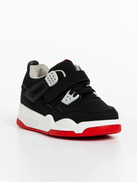 Pantofi sport copii negri cu rosu din piele ecologica Rayan