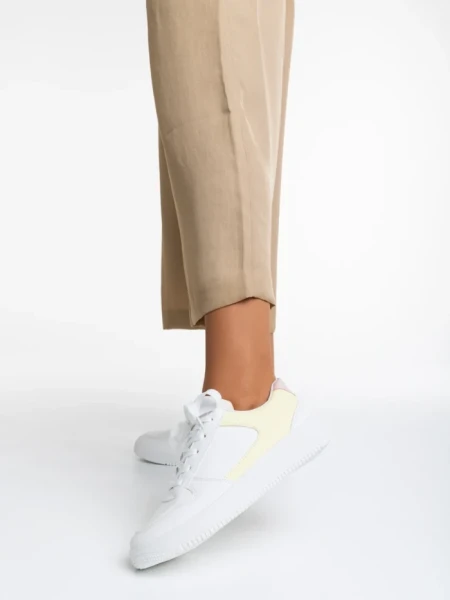 Pantofi sport dama albi cu galben din piele ecologia Sameria