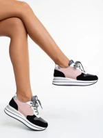 Pantofi sport dama negri cu roz din piele ecologica Taleya