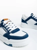 Pantofi sport dama albi cu albastru inchis din piele ecologica Tasnia