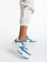 Pantofi sport dama albi cu albastru deschis din piele ecologica Tasnia