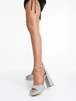 Sandale dama argintii din material textil Teran