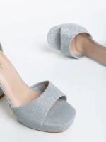 Sandale dama argintii din material textil Teran