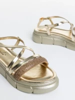Sandale dama aurii din piele ecologica lacuita Sayda