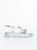 Sandale dama argintii din piele ecologica lacuita Sayda