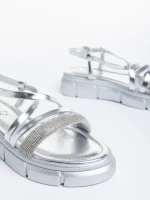 Sandale dama argintii din piele ecologica lacuita Sayda