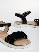 Sandale copii negre din material textil si piele ecologica Cabria