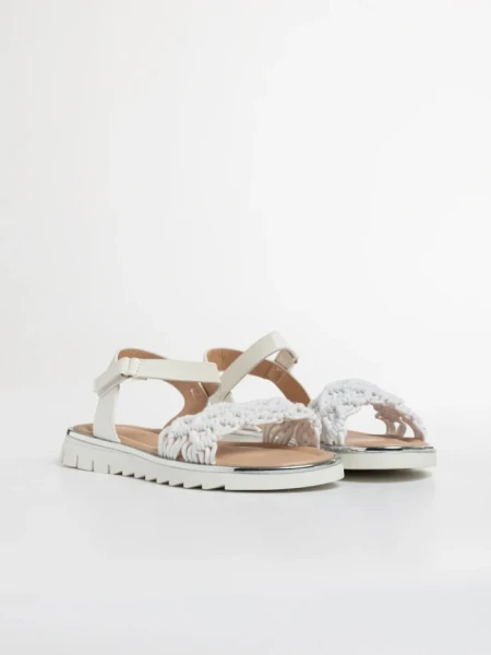 Sandale copii albe din material textil si piele ecologica Cabria