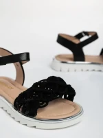 Sandale copii negre din material textil si piele ecologica Cabria