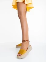Sandale dama galbene din piele ecologica si material textil Lainie