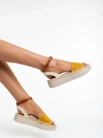 Sandale dama galbene din piele ecologica si material textil Lainie