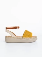 Sandale dama galbene din piele ecologica si material textil Lainie