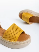 Sandale dama galbene din piele ecologica si material textil Lainie
