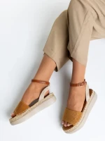 Sandale dama camel din piele ecologica si material textil Lainie