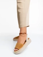 Sandale dama camel din piele ecologica si material textil Lainie