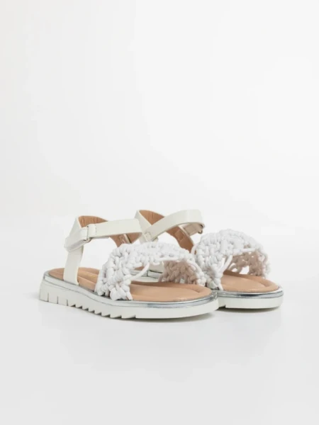 Sandale copii albe din material textil si piele ecologica Cabria