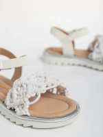 Sandale copii albe din material textil si piele ecologica Cabria