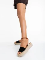 Sandale dama negre din piele ecologica si material textil Lainie