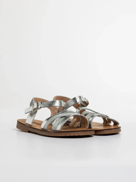 Sandale copii argintii din piele ecologica Reneta