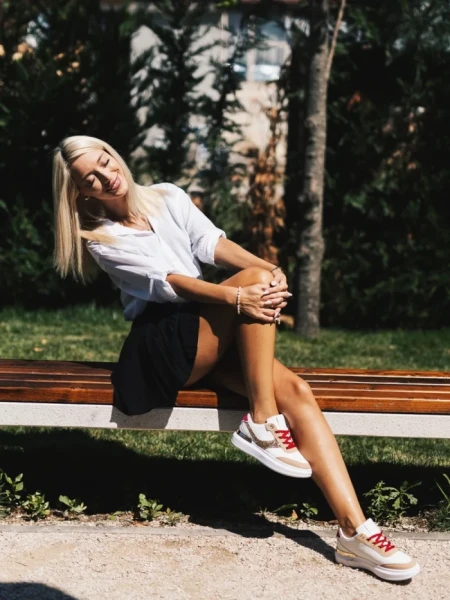 Pantofi sport dama albi cu auriu din piele ecologica Samya