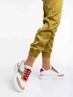 Pantofi sport dama albi cu auriu din piele ecologica Samya