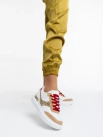 Pantofi sport dama albi cu auriu din piele ecologica Samya