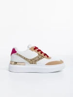 Pantofi sport dama albi cu auriu din piele ecologica Samya