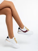 Pantofi sport dama albi cu rosu din piele ecologica Samya